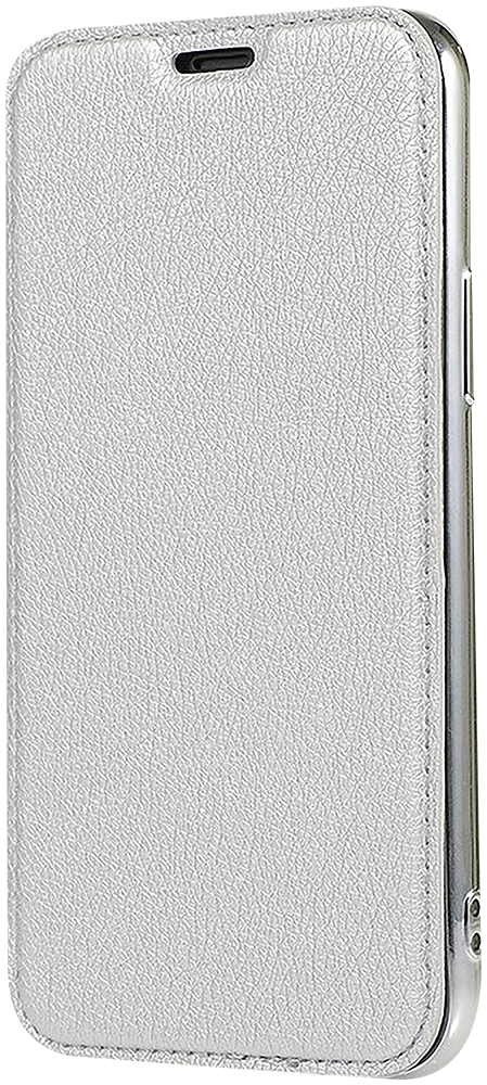 Samsung Galaxy S9 Plus (G965) oldalra nyíló flipes bőrtok átlátszó szilikon hátlap, fémhatású keret ezüst