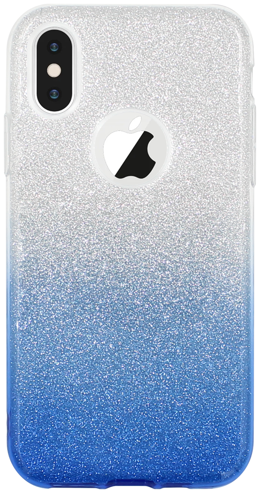 Apple iPhone X szilikon tok csillogó hátlap logónál átlátszó kék/ezüst