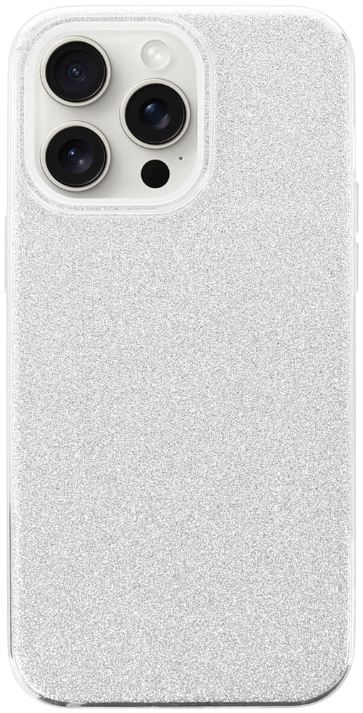 Apple iPhone 15 Pro Max szilikon tok kivehető ezüst csillámporos réteg átlátszó