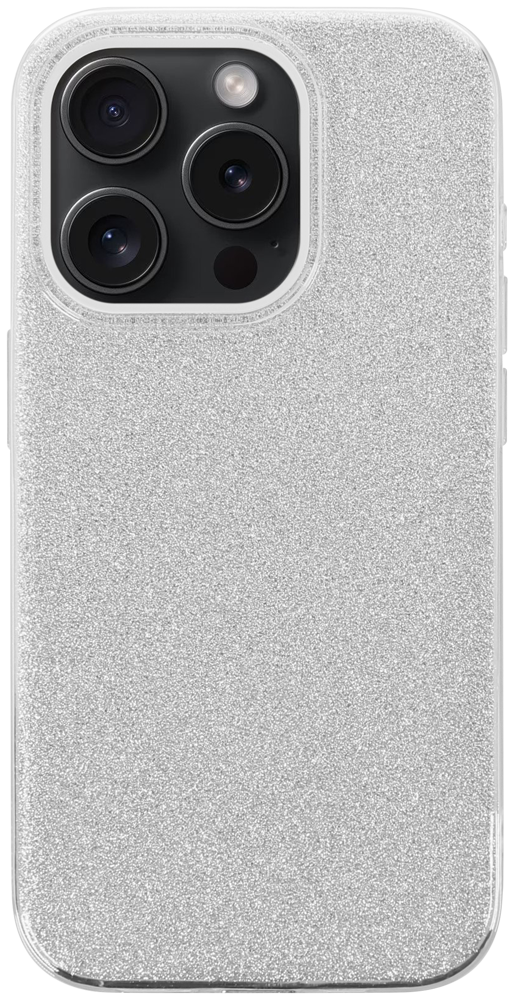 Apple iPhone 15 Pro szilikon tok kivehető ezüst csillámporos réteg átlátszó